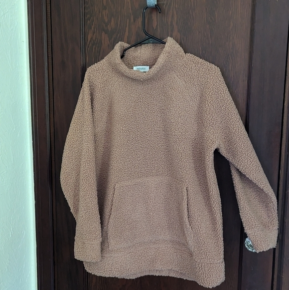 Haven Well Within Brown Sherpa Funnel Neck Pullover Cozy Lounge Wear Size Small - Picture 1 of 13